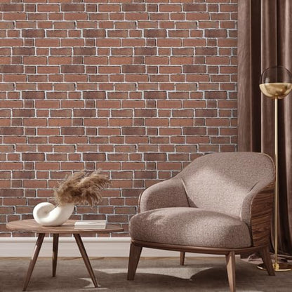 TANONE Brick Wallpaper Peel and Stick 17.5" X 118.1" Self-Adhesive Wallpaper Faux Red Brick Contact Paper-Waterproof and Removable Vinyl Wall Paper for Bedroom Fireplace Kitchen Home Decoration