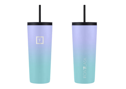IRON °FLASK Classic Tumbler - Vacuum Insulated Stainless Steel Water Bottle, Double Walled, Drinking Cup, Insulated Travel Mug (Cotton Candy, 24 oz Solid Lid)