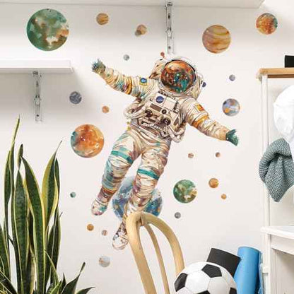 Astronaut Wall Stickers Large Cartoon Spaceman Outer Planet Wall Decals Creative DIY Art Vinyl Removable Art Decor for Kids Bedroom Playroom Living Room