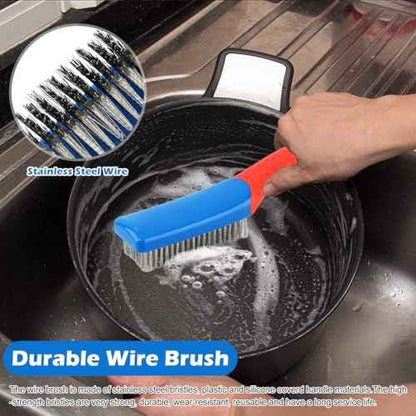 2 Pack Stainless Steel Wire Brush, Wire Brushes for Cleaning, Heavy Duty Wire Scratch Brush, 6.3" Hand Scrub Brush with Curved Grip Handle, for Cleaning Rust, Paint, Welding