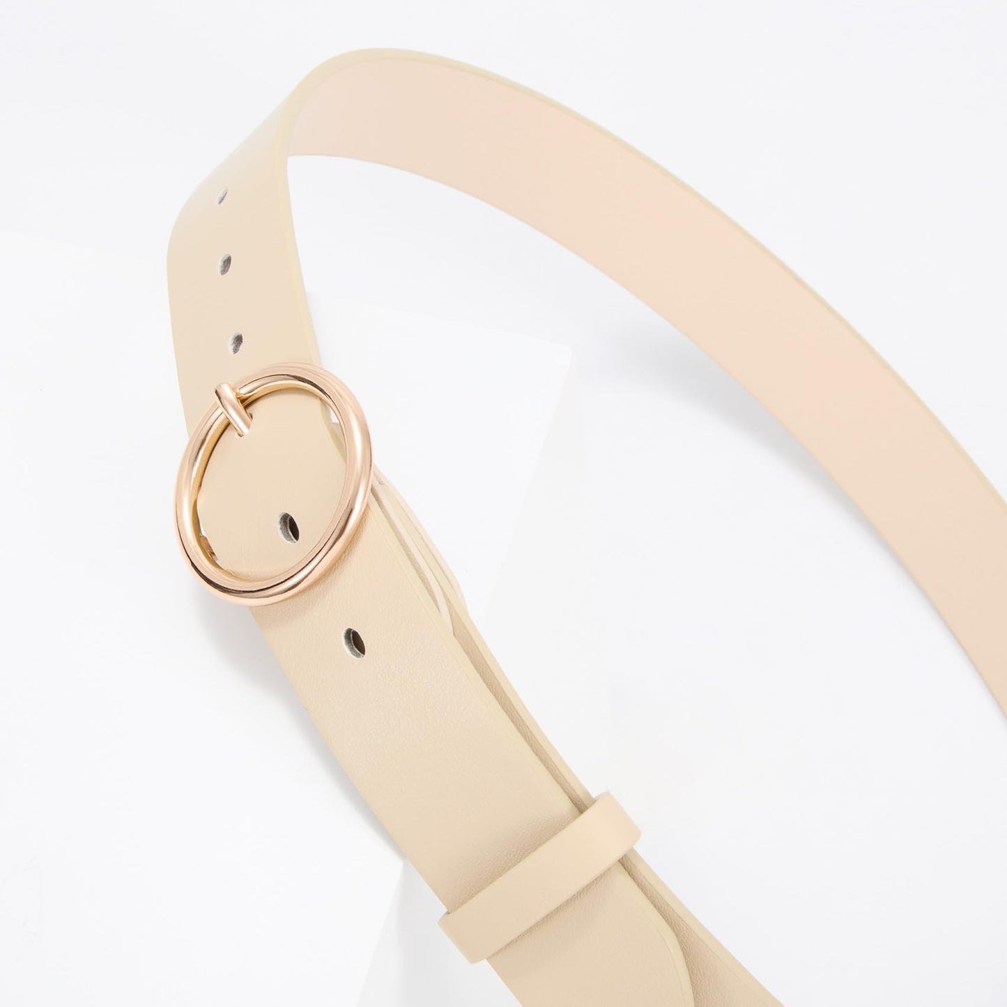 XZQTIVE Women Leather Belt with Circle Gold Buckle Fashion Ladies Waist Belt for Jeans Pants Dresses,Beige