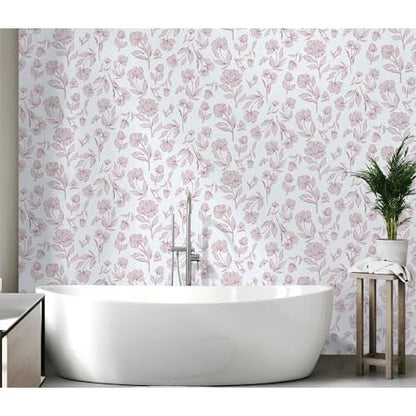 Timeet White and Pink Floral Wallpaper Peel and Stick Modern Removable Self-Adhesive Wall Paper for Bedroom Bathroom Vintage Contact Paper Vinyl Film 17In¡¿78.7In