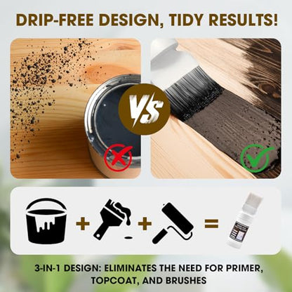 Wood Touch Up Paint, Multi Surface Touch Up Paint Pen, Refinishing for Door, Cabinets, Furniture, Metal - No Sanding, Fast-Drying, Water-Based Multi-Surface (6.35 Oz) (Black)