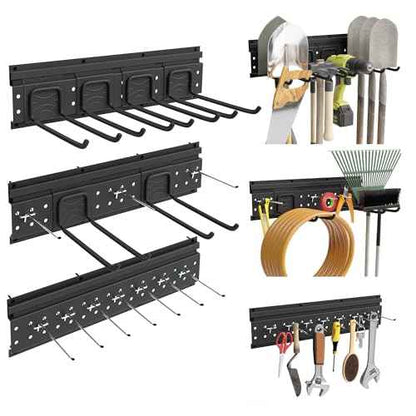 Garage Tool Storage Organizer Wall Mount, Heavy Duty Metal Garden Tool Rack Kit, 48inch Tracks with 16 Hooks for Shovel, Broom, Rake, Home, Max Load 600lb