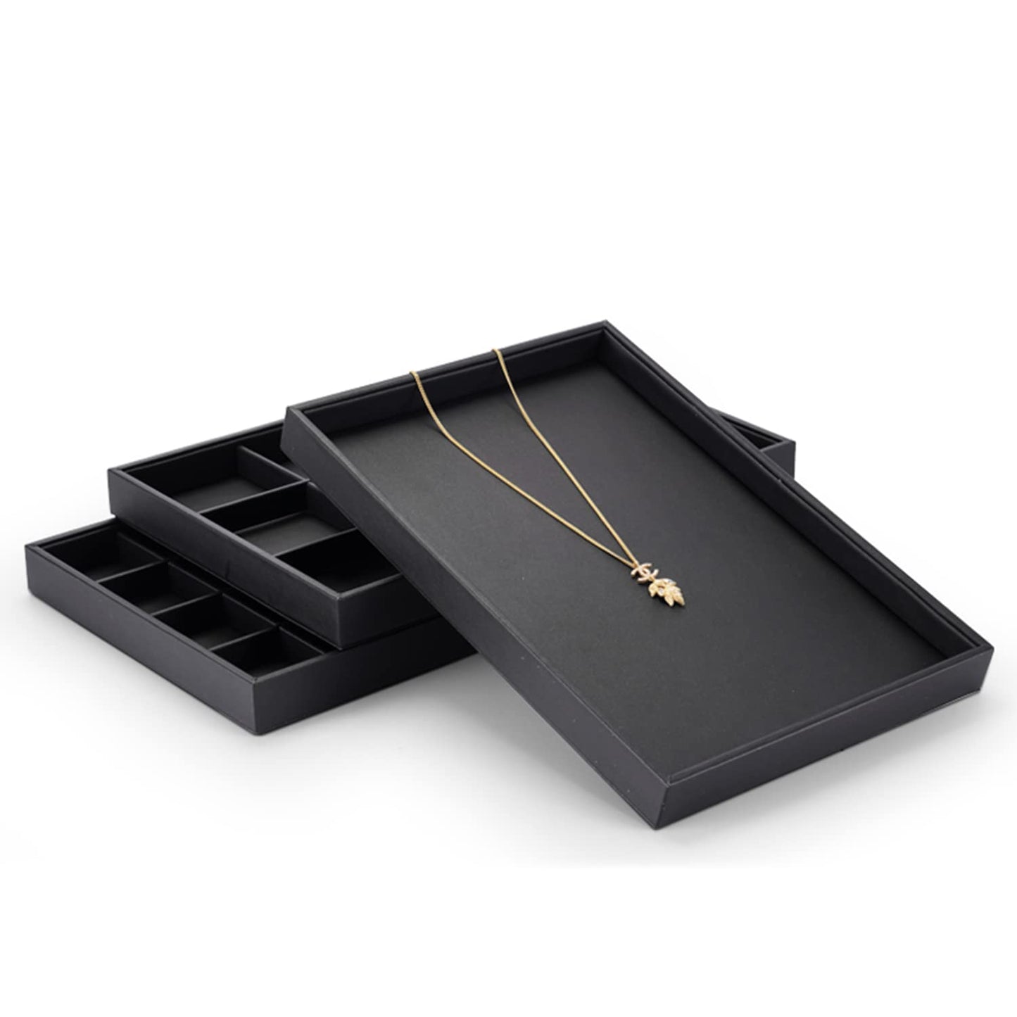 Oirlv Black Leather Jewelry Display Flat Tray Perfume Accessories Trinket Watch/Earring/Ring Storage Organizer