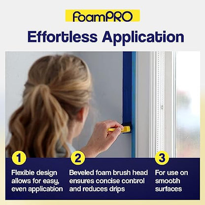 FoamPRO 715-4, 1 1/2" Foam Brush w/ 4 Refills - Premium Quality Paint Brush Set for All Paints, Urethanes, Varnishes, Stains - Effortless Application Foam Brushes- Smooth Finish, Reusable Handles