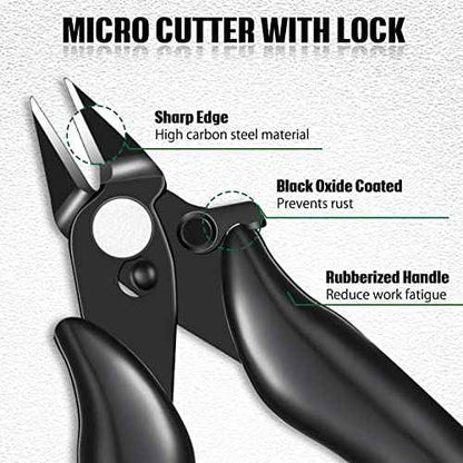 3 Packs 3. 5 Inch Wire Cutters Mini Soft Wire Snips Nippers Micro Cutter with Lock Flush Diagonal Cutting Pliers Small Flush Cut Pliers Jewelers Tools for Electronic(Black)