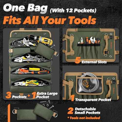 Gifts for Men, Stocking Stuffers for Adults Men Roll Up Tool Bag, Mens Gifts for Christmas Birthday Gifts for Dad Husband Him, Heavy Duty Portable Tool Organization for Mechanic Welding Electrician