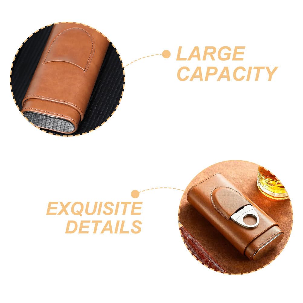 CIYODO Portable Pu Leather Cigar Humidor Case Travel Cigar Holder for Men 3- Capacity Lightweight Protective Storage Box for Outdoor Use