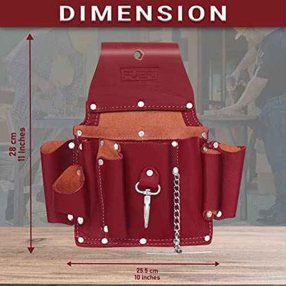 FUERI Leather Tool Pouches for Carpenter Electrician Heavy Duty Construction Professional 5 Pocket Tools Belt Suspenders Organizer