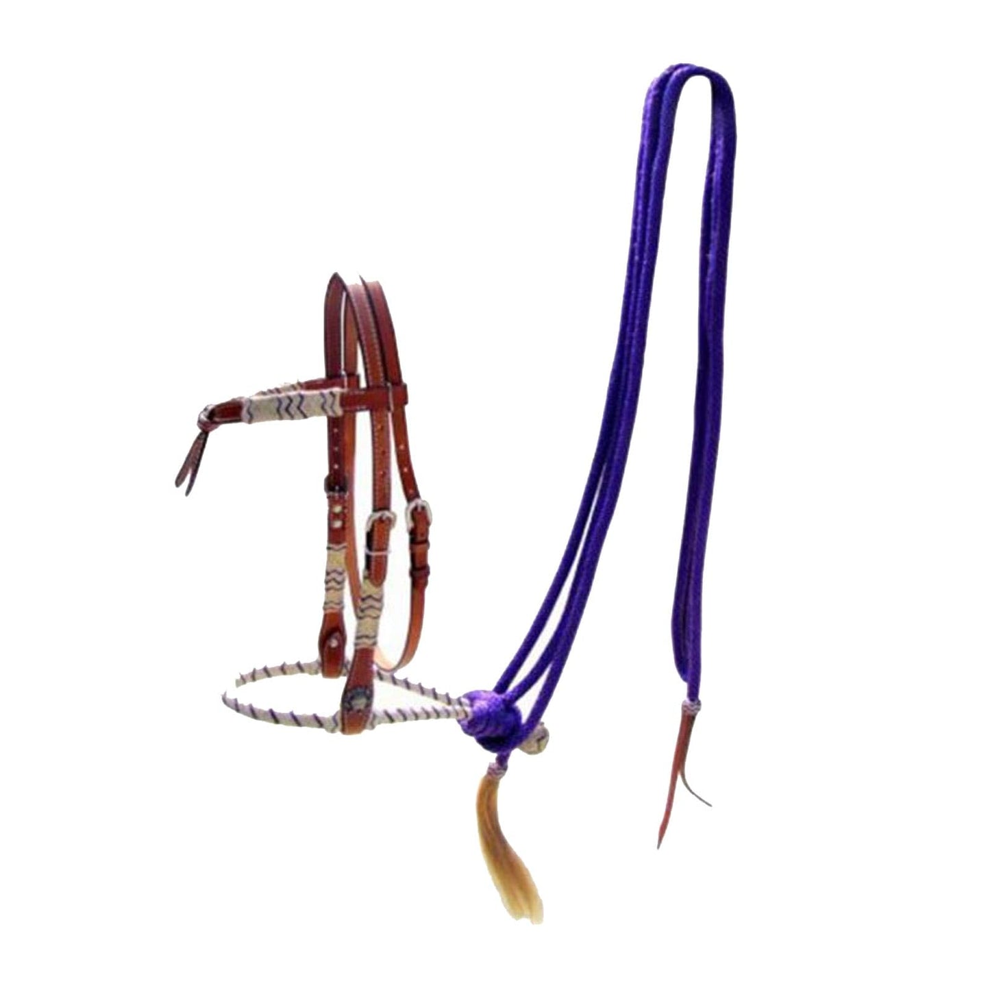Showman Leather Futurity Knot Headstall w/Purple Rawhide Braided Bosal & Purple Nylon Mecate Reins! New Horse TACK!