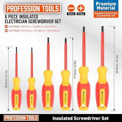 Amartisan 1000V Insulated Electrician Screwdriver Set 6-Piece, 3 Phillips and 3 Slotted Tips Professional Cushion Grip Screwdriver Set