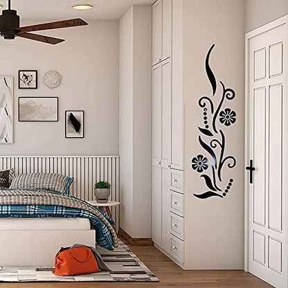 3D Flower Acrylic Wall Sticker for Bedroom Living Room Sofa Backdrop Tv Wall Background, 3D Removable Acrylic Wall Decor Decal Sticker for Home Decoration (Black)