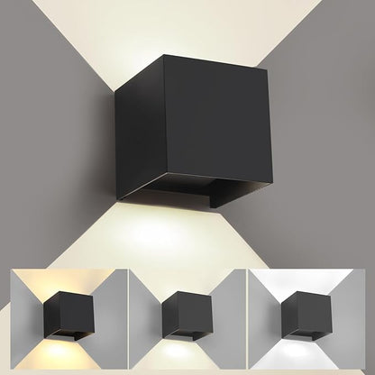 Outdoor Wall Lights & Indoor Wall Sconce,3000K/4000K/6500K Square Wall Sconces Lighting,4.33 In 1300LM Up Down Outdoor Wall Sconce Lights,ETL Listed,Adjustable Beam,Waterproof Rust-Resistant,1 Pack