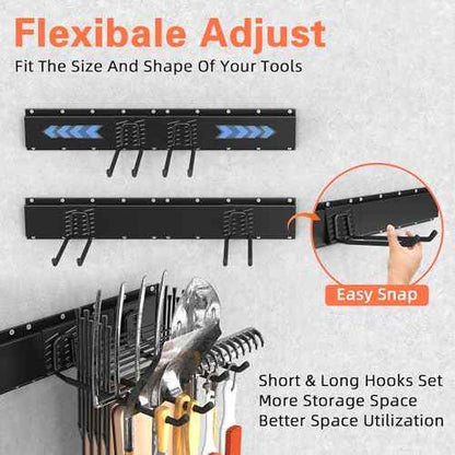 Garage Storage Organization Wall Mount Garden Tool Organizer 32 Inch, 330lbs Adjustable Heavy Duty Metal Hooks, Garage Storage System for Tools, Bikes & Sports Gear Father's Day Gift