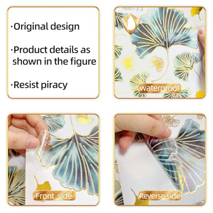 11.8 x 7.9 Inch Ginkgo Leaf Wall Decals Spring Themed Wall Stickers Ginkgo Leaf Foil Stamping Stickers Peel and Stick Modern Art Wall Sticker DIY Mural Decor for Home Living Room Bedroom Office