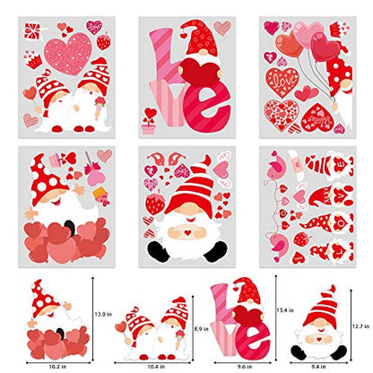 CCINEE Valentine's Day Window Cling,6 Sheet Heart Gnome Elf Window Sticker Decals for St. Valentine's Day Wedding Party Home Window Decoration Supply