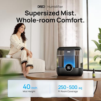 Dreo 6L Top Fill Humidifiers for Bedroom, 60H Runtime 28 dB Quiet Supersized Cool Mist Air Humidifiers for Large Room, Baby Nursery, Plant, Indoor, Night Light, Easy to Clean, Precise Humidity Control