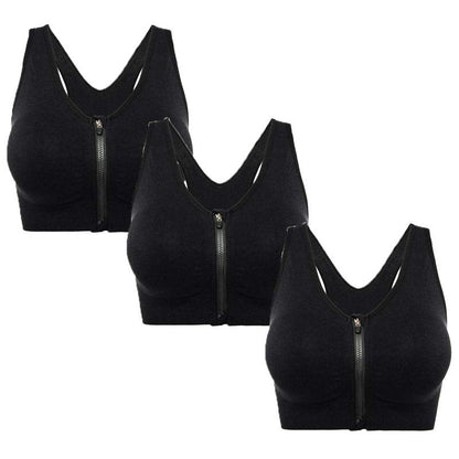 Women's Wireless Post-Surgery Zip Front Sports Bra | Medium Support Yoga Activewear Bra for Workout Recovery