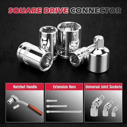 12-Piece 1/4" Drive SAE Standard Socket Set 5/32" to 9/16" with 1-Piece Magnetic Organizer Rail Rack, Premium 6-Point Shallow Socket Assortment Include a 3/8" to 1/4" Adapter