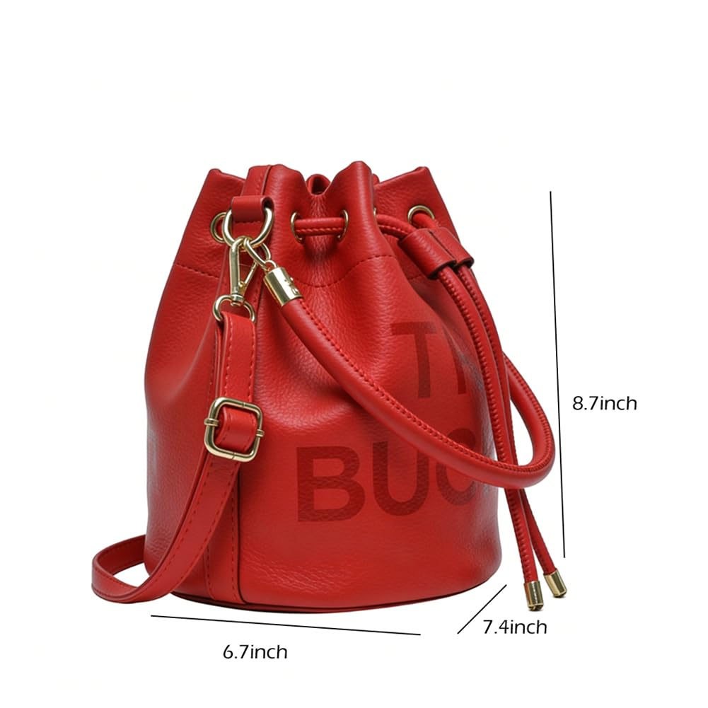 Bucket Bags and Purses For Women Small Drawstring Handbags Hobo Purse (Red)
