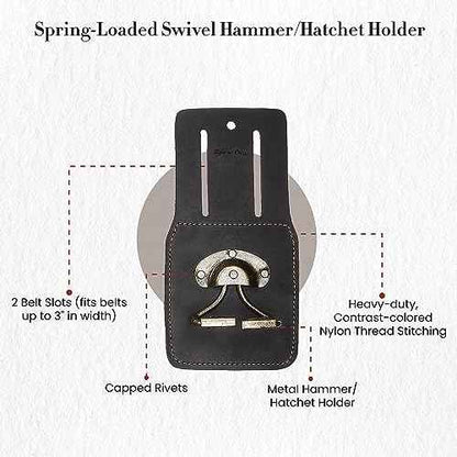 Style n Craft Spring-Loaded Swivel Hammer Holder, Full-Grain Oiled Leather Hatchet Holder, Compatible with All Types of Hammers and Hatchets, Dark Brown (74440)