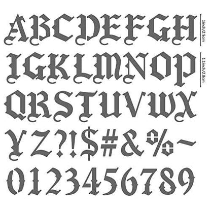 GORGECRAFT 6.3 Inch Metal Gothic Font Lettering Stencil 1" High Stainless Steel Old English Font Ancient Alphabet Number Template Runes Punctuation Stencils for Painting Wood Burning Engraving Crafts