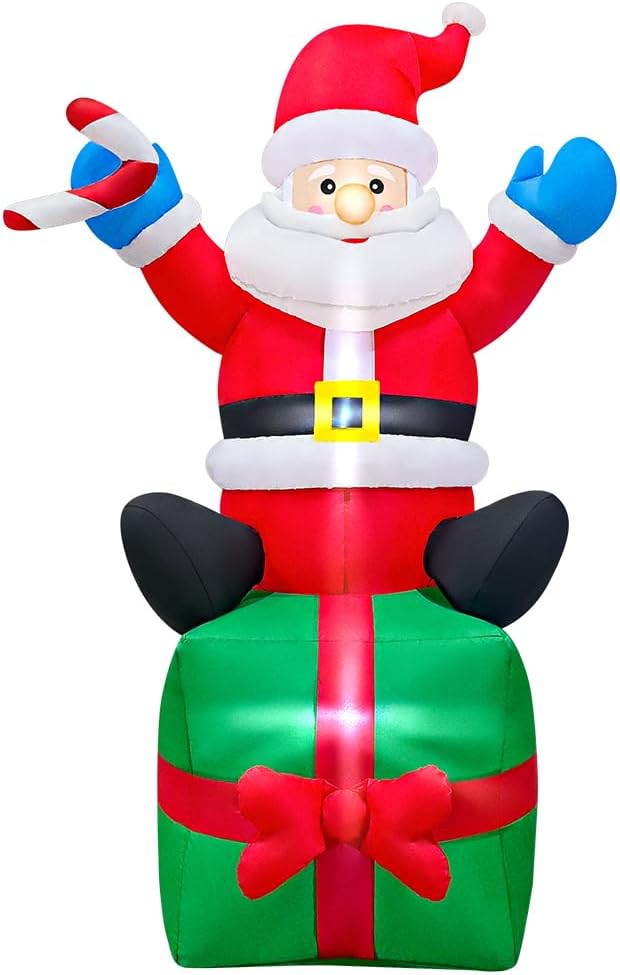 KOOY 6FT Christmas Santa Inflatables Outdoor Decorations Santa Claus with Gift Box Blow Up Yard Decorations,Built-in LED Lights for Outdoor Christmas Party Yard Garden Lawn Xmas Decoration