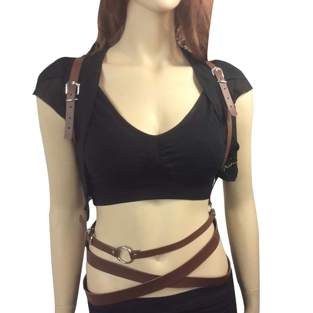 FTmgg@qq Women's Leather Body Chest Harness Punk Chain Belt Adjustable Waist Suspender For Shirt Dresses Gothic Costume Accessories