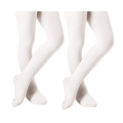 DIPUG Ballet Tights for Girls Dance Tights Toddler Thick Soft Footed Kids White Stockings Size 5t 6 7 8, 2 Pack