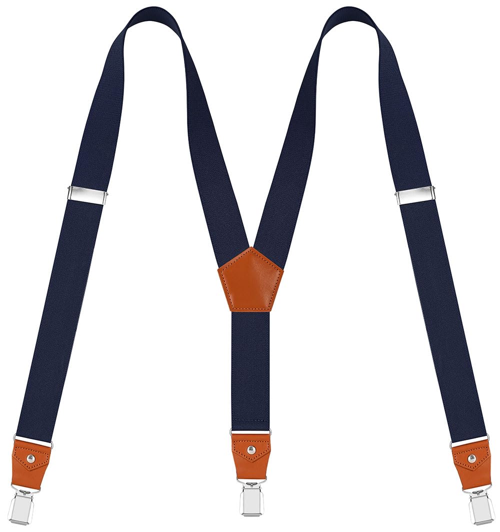EOAYONY Suspenders for Men Adjustable Heavy Duty with Strong Clips Navy 43 IN