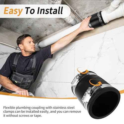 Flexible PVC Pipe Coupling with Rubber Hose Clamps for Flex Coupling1-1/2 Inch Nominal Pipe Drain Repair, Dust Hose,Plumbing Connection,Cast Iron,Plastic Pipe Upgrade, PVC Condensate Pipe Coupling