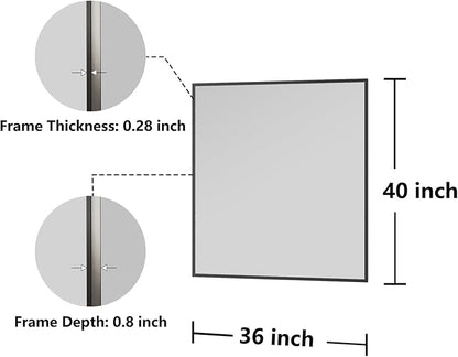 Bathroom Mirror 36x40 Black Bathroom Wall-Mounted Mirrors, Modern Vanity Mirror for Bedroom, Living Room, Aluminum Alloy Frame Allow to Hang Horizontally or Vertically