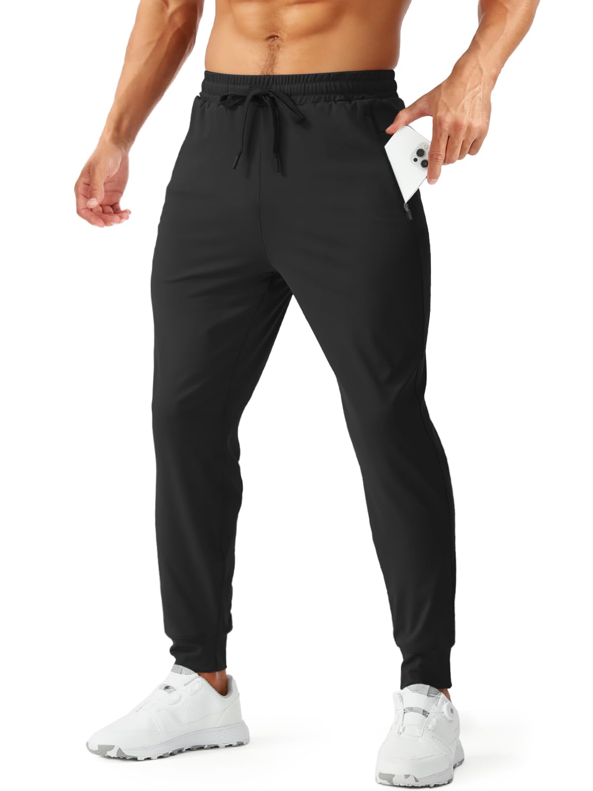 Aolesy Men's Joggers with Zipper Pockets Lightweight Gym Athletic Pants for Men Stretch Slim Track Sweatpants for Workout Running Black
