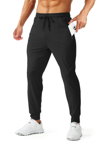 Aolesy Men's Joggers with Zipper Pockets Lightweight Gym Athletic Pants for Men Stretch Slim Track Sweatpants for Workout Running Black