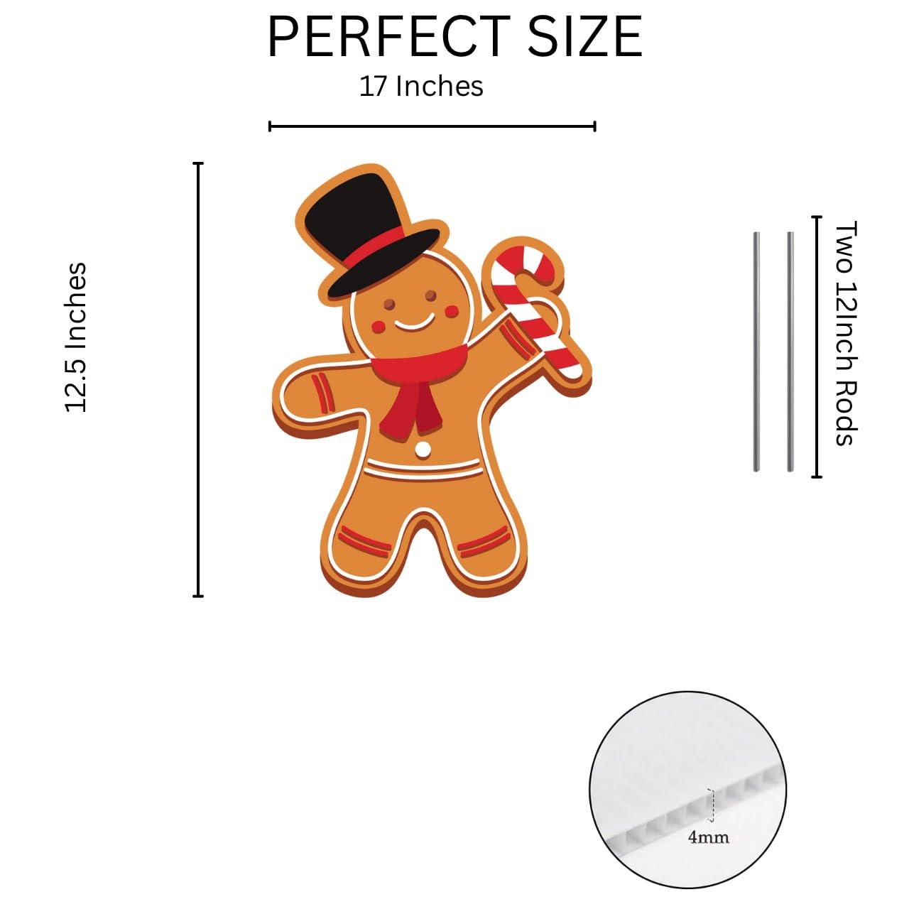 Christmas Gingerbread Man Ginger Bread Classic Yard Sign for Home Decor and Lawn Decoration With Stakes, Green Merry Christmas Sign Tree Top Hat