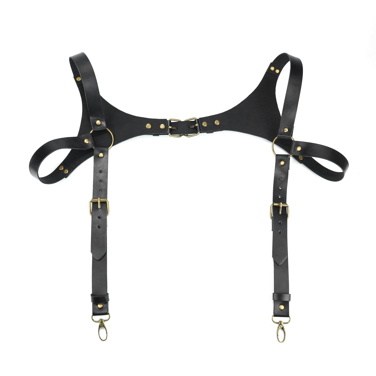 BaronHong PU Leather Renaissance Suspenders,Vintage Men's Back Support Harness,Metal Hooks for Men,Steampunk,Handmade(black,M)