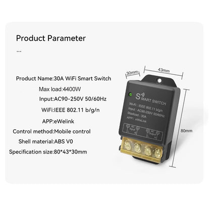 30A Hight Power WiFi Wireless Smart Switch, DIY Module for Smart Home Automation, ewelink APP Remote Control, Timer, Compatible with Alexa & Google Home