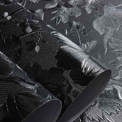 Black Peel and Stick Wallpaper Black Floral Wallpaper 15.7inch x 118.1inch Vintage Embossed Textured Contact Paper Embossed Self Adhesive Wall Paper for Cabinets Pure Flower Removable Vinyl