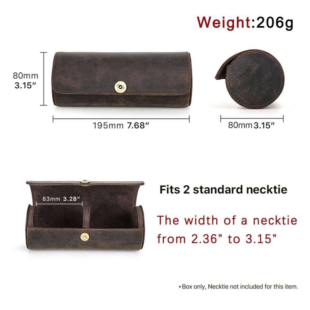 CONTACTS Tie Travel Holder for Men Crazy Horse Leather Handmade Ties Case Small Neckties Organizer Mens Tie Anti Wrinkle Storage Roll