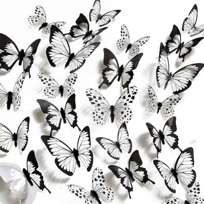 24 Pcs/Set Black White 3D Butterfly Wall Stickers Wedding Decoration Decals Bedroom Living Room Home Decor Butterflies Sticker