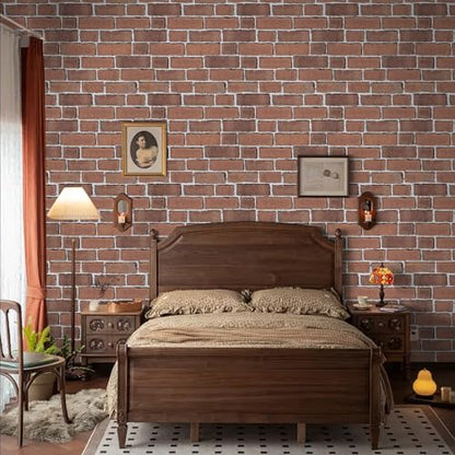 TANONE Brick Wallpaper Peel and Stick 17.5" X 118.1" Self-Adhesive Wallpaper Faux Red Brick Contact Paper-Waterproof and Removable Vinyl Wall Paper for Bedroom Fireplace Kitchen Home Decoration