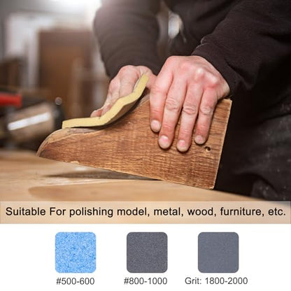 uxcell 2pcs Sanding Sponge Block, 800-1000 Grit Sanding Sponge Pad 140mm x 114mm x 5mm Soft Foam Wet Dry Hand Sander Block Sandpaper for Model Metal Wood Furniture Polishing