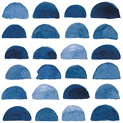 HAOKHOME Watercolor Brush Strokes Scallop Boho Peel and Stick Wallpaper Removable Indigo Blue/White Vinyl Self Adhesive Mural 17.7in x 9.8ft