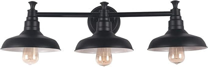 Design House 588533 Kimball Industrial Farmhouse 3-Light Indoor Bathroom Vanity Light Dimmable with Metal Shades for Over The Mirror, Matte Black