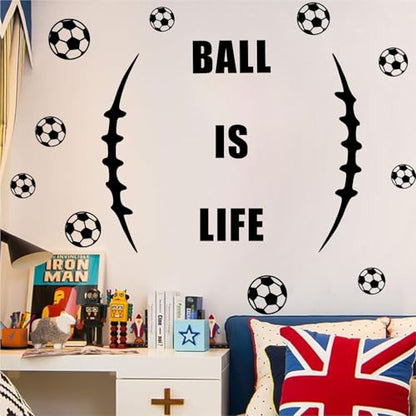 Football Wall Decals Vinyl Soccer Wall Stickers Removable Sport Ball Wall Decals Black Football Laces Stitches Decal Football Wall Stickers for Boys Bedroom Teens Room Kids Playroom Decor