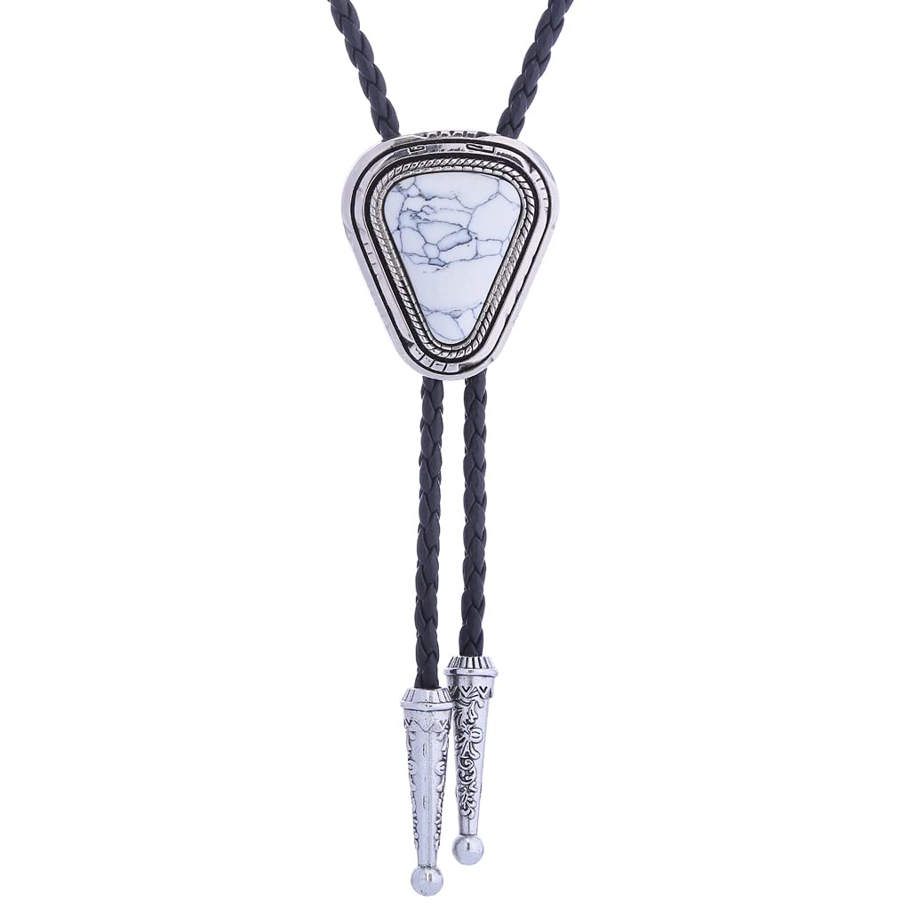 Btilasif Bolo Tie Triangle, Western Cowboy Bolo Tie Native American Leather Necktie Necklace Costume Accessories for Men Women, white