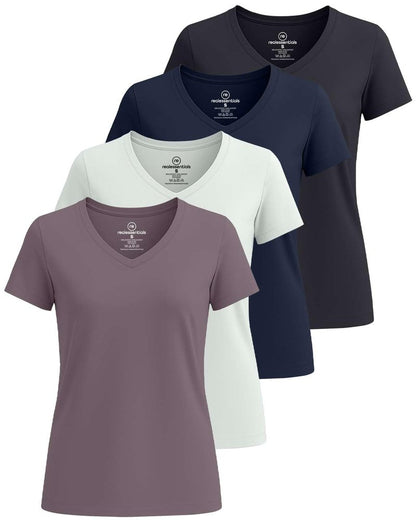 Real Essentials 4 Pack: Women's Classic-Fit Cotton Short-Sleeve V-Neck T-Shirt (Available in Plus Size)