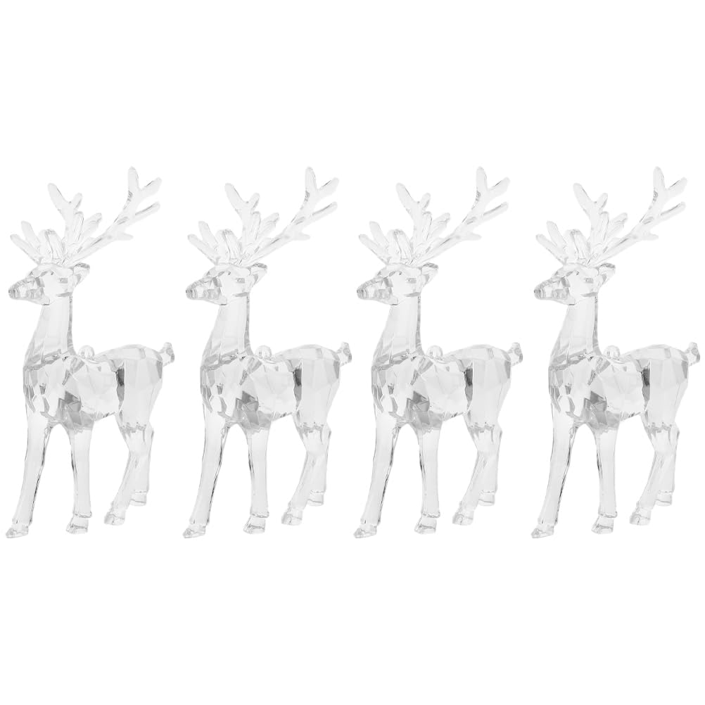 FAVOMOTO 4PCS Acrylic Christmas Reindeer Ornaments, Clear Reindeer Figurine Holiday Party Desk Decorations Table Centerpiece for Home Shelf Table Home Display