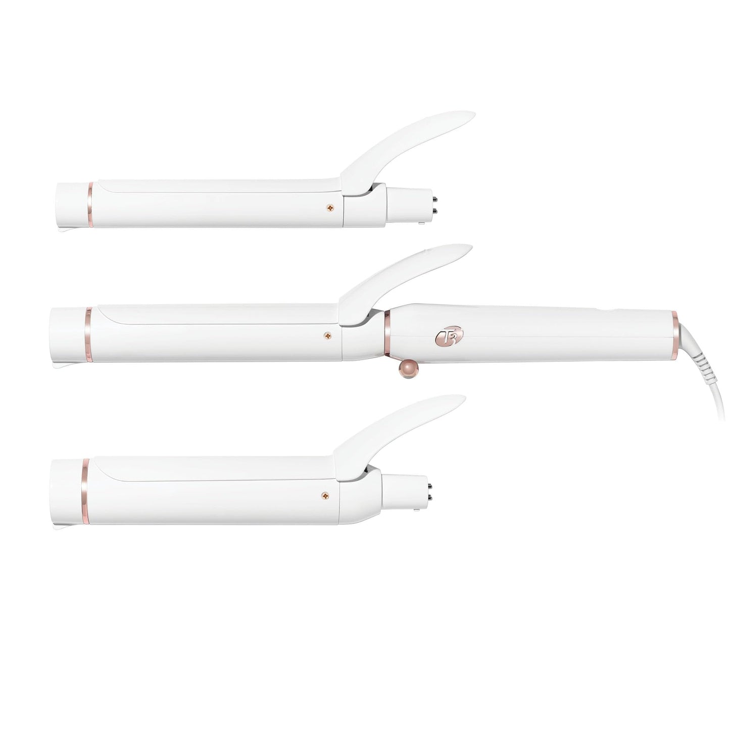 T3 Switch Kit Professional Ionic Interchangeable Curling Iron with 3 Ceramic Clip & Wand Long Barrels for Curling and Waving, 9 Adjustable Heat Settings & Ion Generator, White/Rose Gold